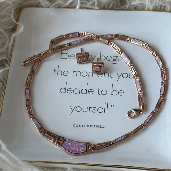 ❌SOLD❌Elegant Grecian-Inspired Pink Opal Set in Rose Gold Over Sterling Silver - Picture 10 of 10